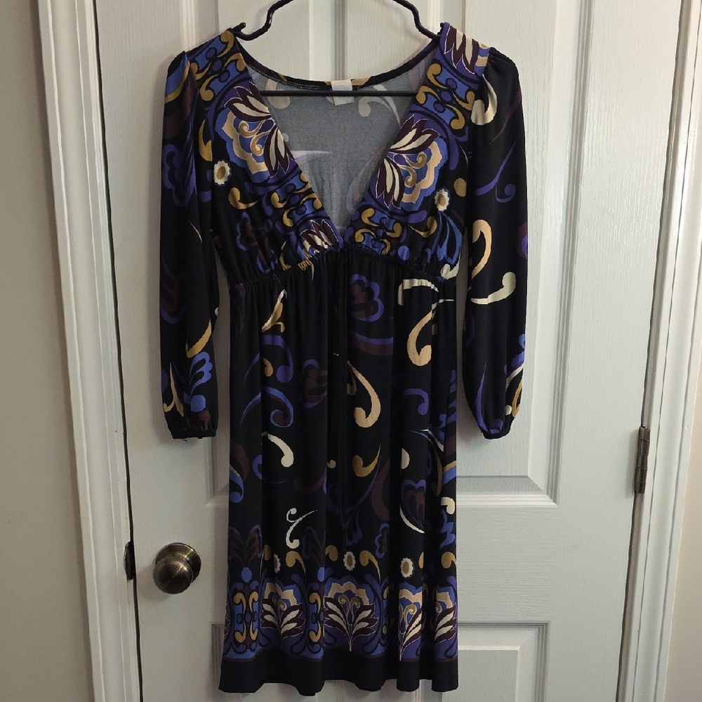 Source Unknown Black and Purple Long Sleeve Dress